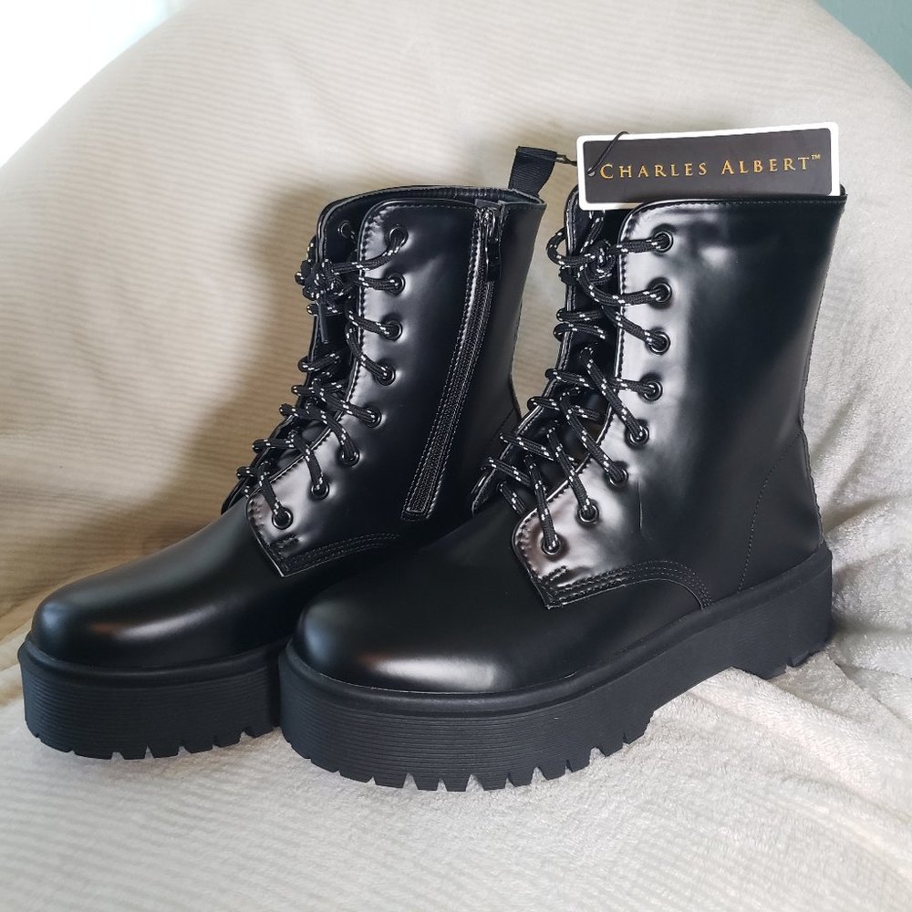 Black Charles Albert Combat Boots with Zipper